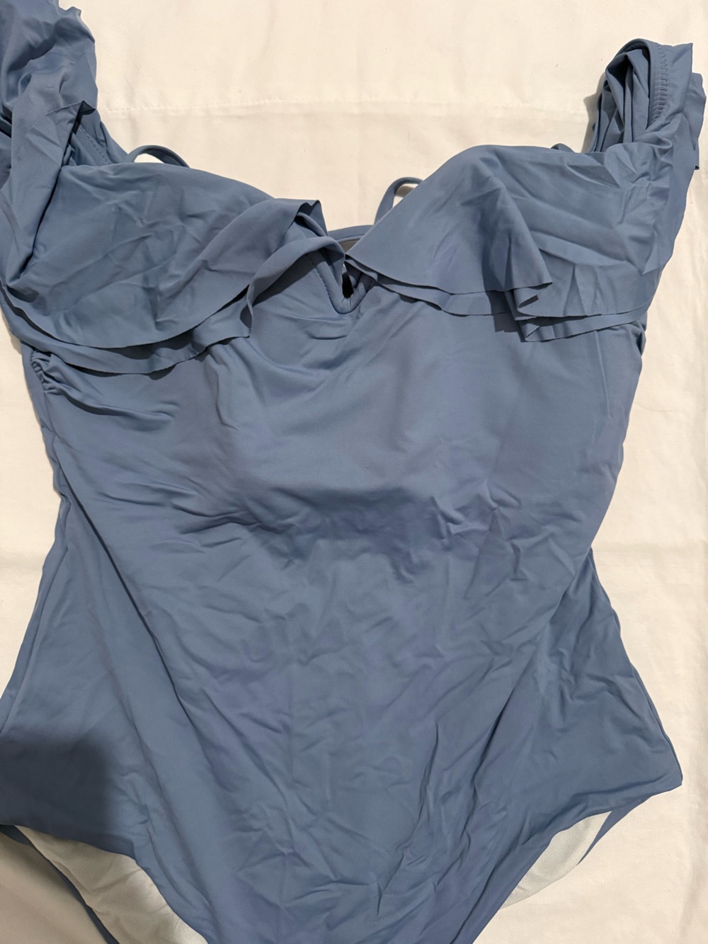 BECCA Blue Ruffle Off-Shoulder One-Piece Swimsuit - Picture 3 of 5